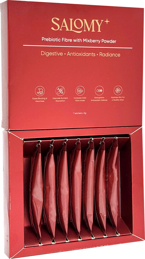 Kotak SALOMY terbuka dengan 7 sachet